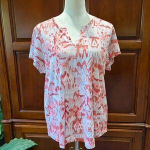 Orvis SzMed Linen peach and white short sleeve top